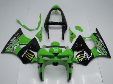 Affordable 1998-1999 Kawasaki ZX6R Motorcycle Fairings - Green Glossy Black Yellow Elf Bridgestone Monster