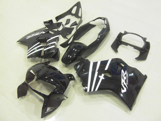1998-2001 Honda VFR 800 Motorcycle Fairings - Glossy Black White Stripe