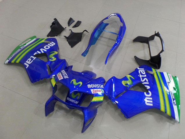 1998-2001 Honda VFR 800 Motorcycle Fairings - Blue Green White MoviStar