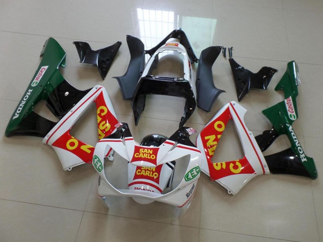 2000-2001 Honda CBR900RR 929 Motorcycle Fairings - White Red Green Glossy Black San Carlo