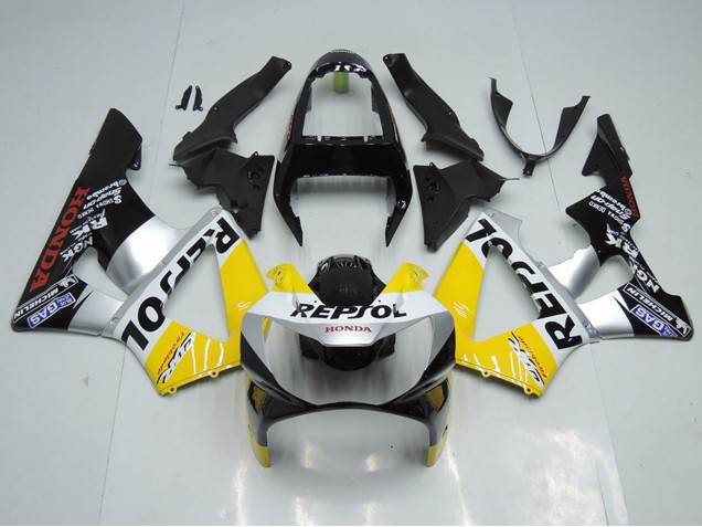 2000-2001 Honda CBR900RR 929 Motorcycle Fairing - Yellow Silver Glossy Black Repsol