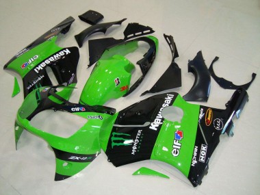 Affordable 2000-2001 Kawasaki ZX12R Motorcycle Fairings - Green Glossy Black Elf Touch4 Monster