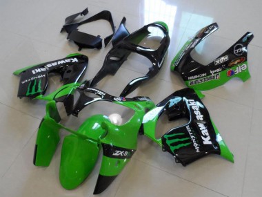 Affordable 2000-2001 Kawasaki ZX9R Motorcycle Fairings - Glossy Black Green Monster