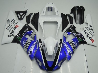 Affordable 2000-2001 Yamaha YZF R1 Motorcycle Fairings - White Blue Black ENEOS Monster