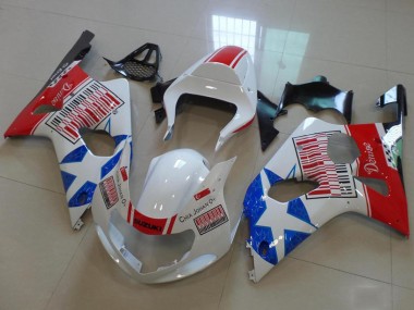 Affordable 2000-2002 Suzuki GSXR 1000 Motorcycle Fairings - White Red Blue Star