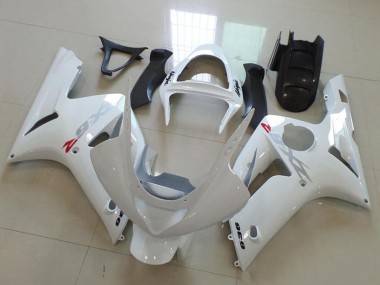 Affordable 2003-2004 Kawasaki ZX6R Motorcycle Fairings - White with Silver Decals