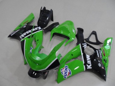 Affordable 2003-2004 Kawasaki ZX6R Motorcycle Fairings - Green White Black Fuchs