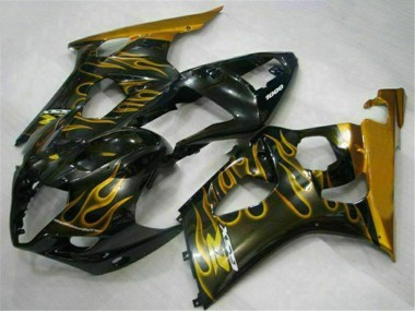 Affordable 2003-2004 Suzuki GSXR 1000 Motorcycle Fairings - Glossy Black Gold Flame