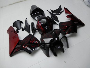 Affordable 2005-2006 Honda CBR600RR Motorcycle Fairing Kits - Glossy Black Red Flame