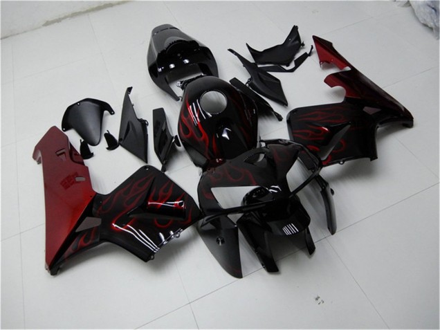 2005-2006 Honda CBR600RR Motorcycle Fairing Kits - Glossy Black Red Flame