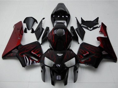 Affordable 2005-2006 Honda CBR600RR Motorcycle Fairing Kits - Glossy Black Red Flame