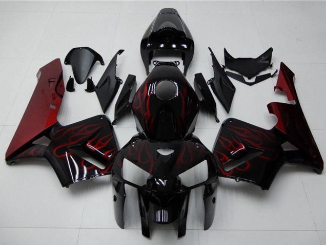 2005-2006 Honda CBR600RR Motorcycle Fairing Kits - Glossy Black Red Flame