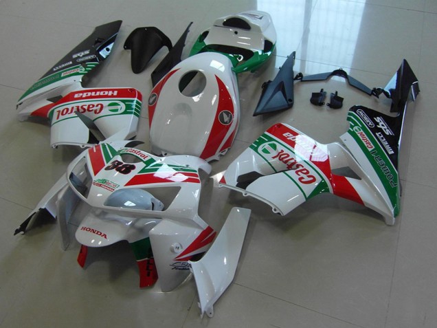 2005-2006 Honda CBR600RR Motorcycle Fairings - White Red Green Castrol 38