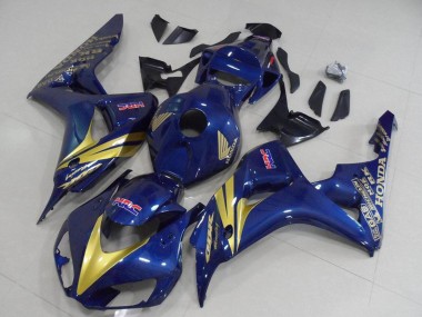 Affordable 2006-2007 Honda CBR1000RR Motorcycle Fairings - Dark Blue Gold Stripe