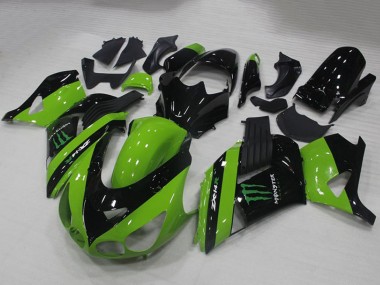 Affordable 2006-2011 Kawasaki ZX14R ZZR1400 Motorcycle Fairings - Green Glossy Black Monster