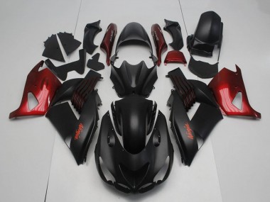 Affordable 2006-2011 Kawasaki ZX14R ZZR1400 Motorcycle Fairings - Matte Black Red Ninja