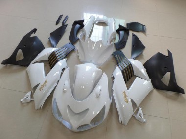 Affordable 2006-2011 Kawasaki ZX14R ZZR1400 Motorcycle Fairings - White Matte Black Gold Ninja