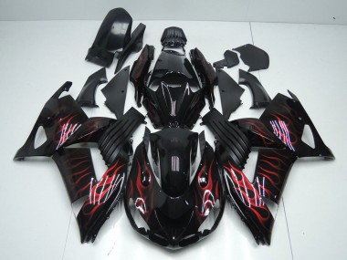 Affordable 2006-2011 Kawasaki ZX14R ZZR1400 Motorcycle Fairings - Glossy Black Red Flame
