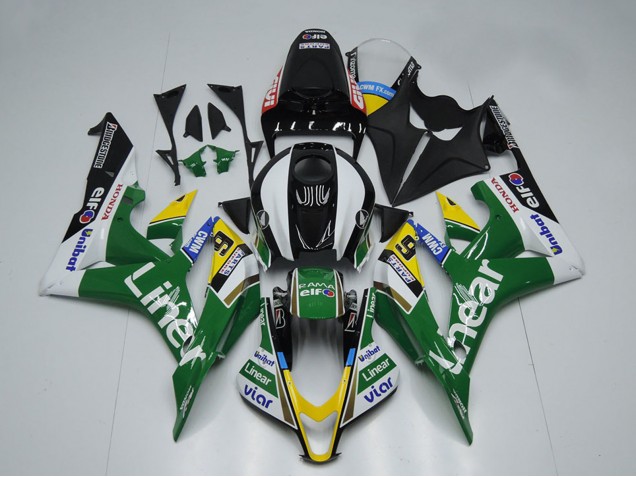 2007-2008 Honda CBR600RR Motorcycle Fairings - Green White Glossy Black Liner