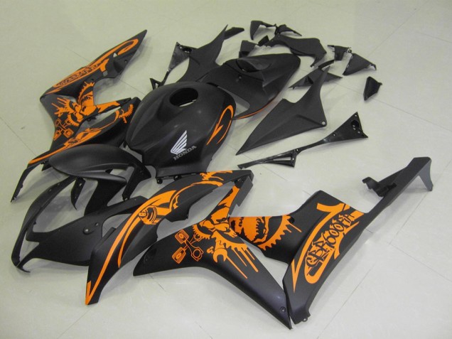 2007-2008 Honda CBR600RR Motorcycle Fairings - Matte Black Orange Skull