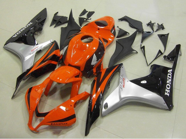 2007-2008 Honda CBR600RR Motorcycle Fairing - Silver Orange Glossy Black