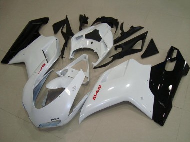 Affordable 2007-2014 Ducati 848 Motorcycle Fairings - White Glossy Black