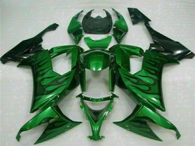 Affordable 2008-2010 Kawasaki ZX10R Motorcycle Fairings - Glossy Black Green Flame