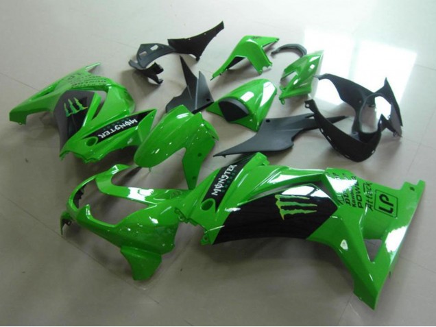 2008-2012 Kawasaki ZX250R Motorcycle Fairings - Green Glossy Black Monster