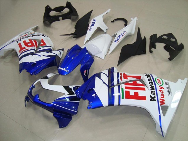 2008-2012 Kawasaki ZX250R Motorcycle Fairings - White Blue Red Fiat