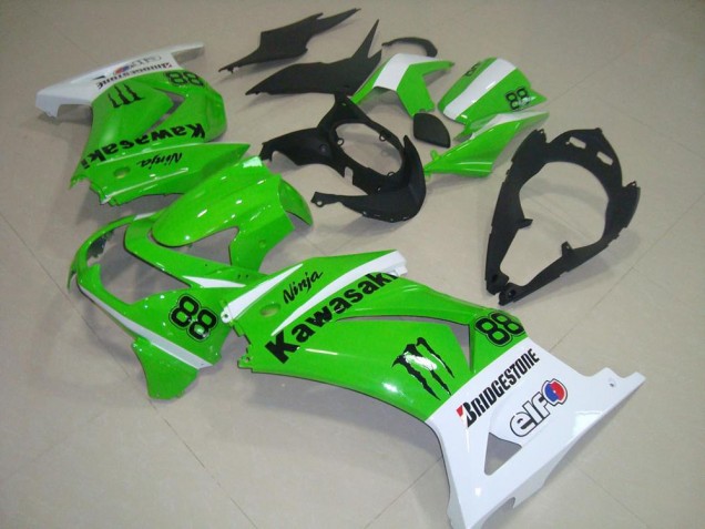2008-2012 Kawasaki ZX250R Motorcycle Fairings - White Green Black Monster 88