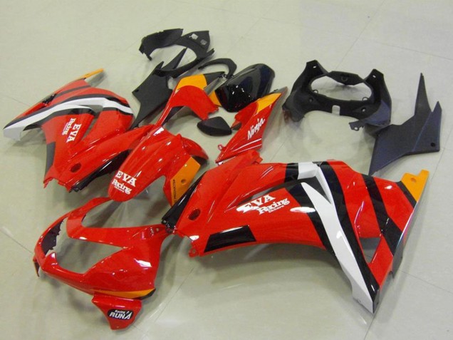 2008-2012 Kawasaki ZX250R Motorcycle Fairings - Red Orange White Black Eva Racing