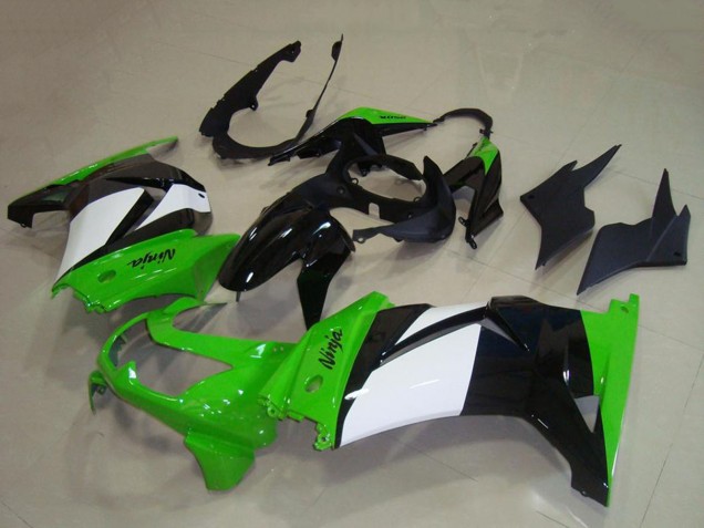 2008-2012 Kawasaki ZX250R Motorcycle Fairings - Green White Glossy Black