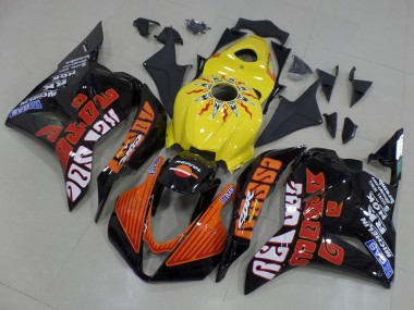 Affordable 2009-2012 Honda CBR600RR Motorcycle Fairings - Yellow Orange Glossy Black Rossi Racing
