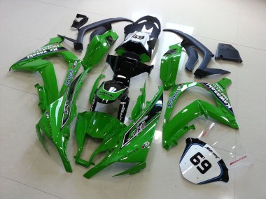 Affordable 2011-2015 Kawasaki ZX10R Motorcycle Fairings - Green Glossy Black Elf Henleys Vent-Axia 69