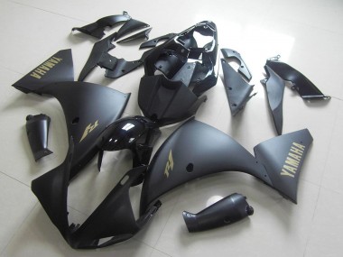 Affordable 2012-2014 Yamaha YZF R1 Motorcycle Fairing - Glossy Black Matte Black Gold Decals