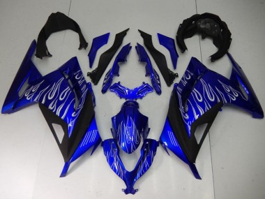 Affordable 2013-2024 Kawasaki Ninja 300 EX300R Motorcycle Fairings - Blue Black White Flame