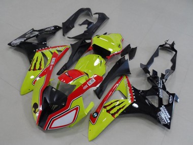 Affordable 2009-2014 BMW S1000RR Motorcycle Fairings - Neon Yellow Red Glossy Black Monster
