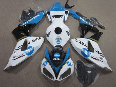 Affordable 2006-2007 Honda CBR1000RR Motorcycle Fairings - White Light Blue Glossy Black Konica Minolta