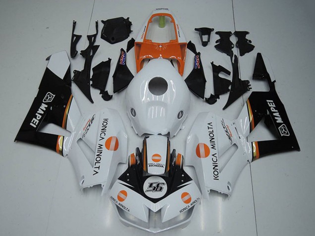 2012-2016 Honda CBR1000RR Motorcycle Fairings - White Orange Glossy Black Konica Minolta 56