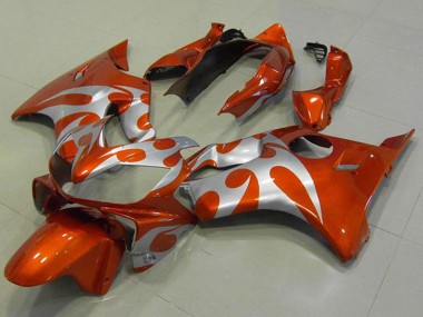 Affordable 2004-2007 Honda CBR600 F4i Motorcycle Fairings - Silver Orange Flame