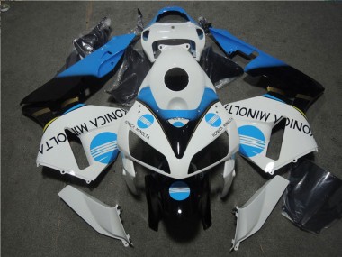 Affordable 2005-2006 Honda CBR600RR Motorcycle Fairing - White Blue Glossy Black Konica Minolta