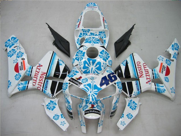 2005-2006 Honda CBR600RR Motorcycle Fairings - White Blue Red Nastro Azzurro 46