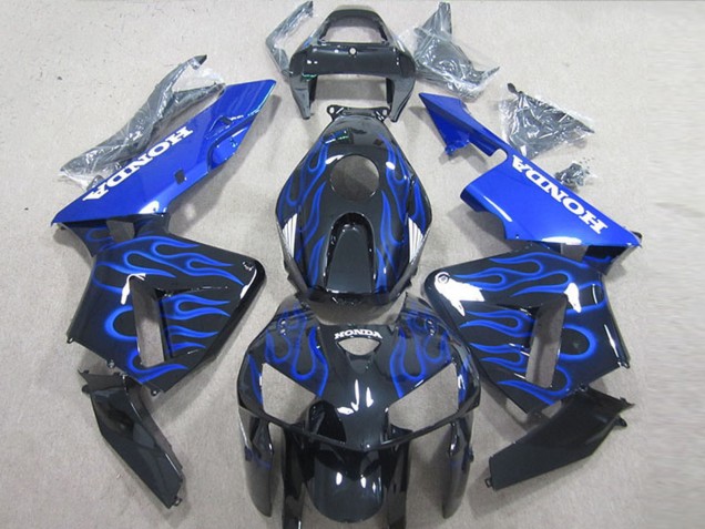 2005-2006 Honda CBR600RR Motorcycle Fairing Kits - Glossy Black Blue Flame