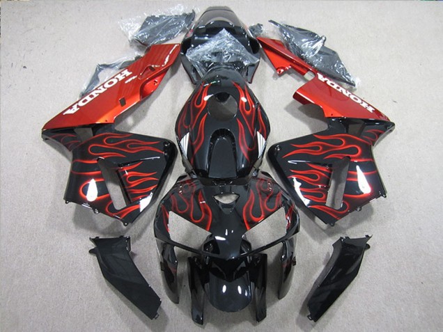 2005-2006 Honda CBR600RR Bike Fairings - Glossy Black Red Flame