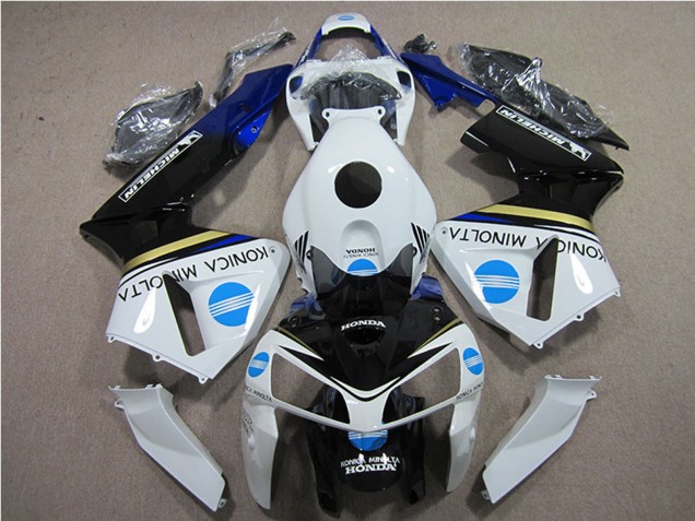 2005-2006 Honda CBR600RR Motorcycle Fairings - White Blue Yellow Glossy Black Konica Minolta