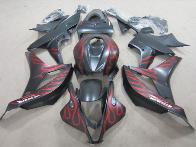 2007-2008 Honda CBR600RR Motorcycle Fairings - Matte Black Red Flame