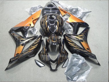 Affordable 2007-2008 Honda CBR600RR Motorcycle Fairing - Glossy Black Orange Flame