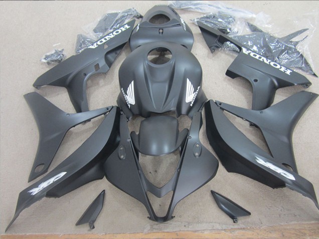 2007-2008 Honda CBR600RR Motorcycle Fairing - Matte Black White Decals