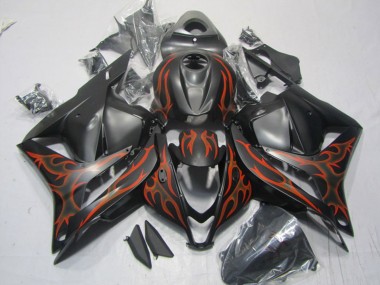 Affordable 2009-2012 Honda CBR600RR Motorcycle Fairings - Matte Black Orange Flame