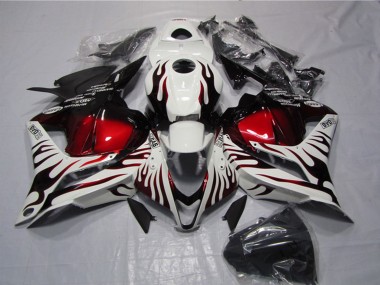 Affordable 2009-2012 Honda CBR600RR Motorcycle Fairings - White Red Glossy Black Flame
